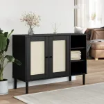 Servantă SENJA, aspect ratan negru, 112x40x80cm, lemn masiv pin GartenMobel Dekor
