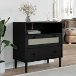 Servantă SENJA, aspect ratan negru, 80x40x80 cm, lemn masiv pin GartenMobel Dekor