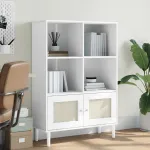 Bibliotecă SENJA, aspect ratan alb, 90x35x130 cm lemn masiv pin GartenMobel Dekor