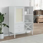 Dulap înalt SENJA aspect ratan alb, 90x40x112cm, lemn masiv pin GartenMobel Dekor
