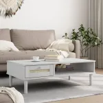 Masă de cafea SENJA aspect ratan alb 100x55x33 cm lemn masiv GartenMobel Dekor
