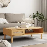 Masă de cafea SENJA aspect ratan maro 100x55x33 cm lemn masiv GartenMobel Dekor
