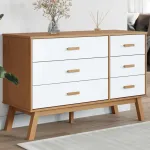 Dulap cu sertar „OLDEN”, alb și maro, lemn masiv de pin GartenMobel Dekor