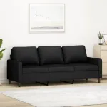 Canapea cu 3 locuri, Negru, 180 cm, catifea GartenMobel Dekor