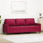 Canapea cu 3 locuri, roșu vin, 180 cm, material catifea GartenMobel Dekor