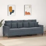 Canapea cu 3 locuri, gri închis, 180 cm, material catifea GartenMobel Dekor