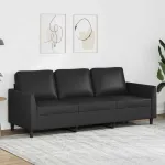 Canapea cu 3 locuri, negru, 180 cm, piele ecologică GartenMobel Dekor