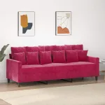 Canapea cu 3 locuri, roșu vin, 180 cm, material catifea GartenMobel Dekor