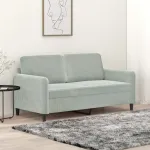 Canapea cu 2 locuri, gri deschis, 140 cm, catifea GartenMobel Dekor