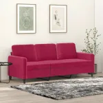 Canapea cu 3 locuri, roșu vin, 180 cm, material catifea GartenMobel Dekor