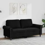 Canapea cu 2 locuri, negru, 140 cm, catifea GartenMobel Dekor