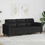 Canapea cu 3 locuri, negru, 180 cm, țesătură microfibră GartenMobel Dekor