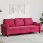 Canapea cu 3 locuri, roșu vin, 180 cm, material catifea GartenMobel Dekor
