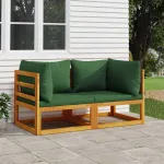 Canapele colț modulare, 2 buc, perne verzi, lemn masiv acacia GartenMobel Dekor