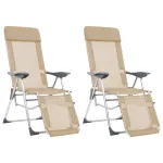 Scaune camping pliante cu suport picioare 2 buc. crem textilenă GartenMobel Dekor