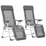 Scaune camping pliante cu suport picioare 2 buc. gri textilenă GartenMobel Dekor