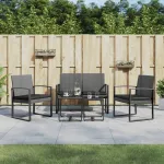 Set mobilier de grădină cu perne, 5 piese, gri închis, PP ratan GartenMobel Dekor