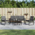 Set mobilier de grădină cu perne, 5 piese, gri închis, PP ratan GartenMobel Dekor