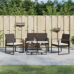 Set mobilier de grădină cu perne, 5 piese, maro, PP ratan GartenMobel Dekor