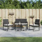 Set mobilier de grădină cu perne, 5 piese, negru, PP ratan GartenMobel Dekor