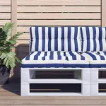 Pernă de paleți, albastru/alb, 70x70x12 cm, textil, dungi GartenMobel Dekor