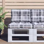 Perne pentru paleți, 2 buc. gri, țesătură, model cu carouri GartenMobel Dekor