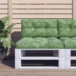 Perne de paleți, 2 buc., model cu frunze, textil GartenMobel Dekor