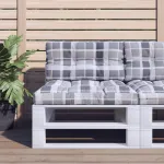 Perne pentru paleți, 2 buc. gri, țesătură, model cu carouri GartenMobel Dekor