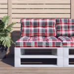 Perne pentru paleți 2 buc. roșu țesătură cu model în carouri GartenMobel Dekor