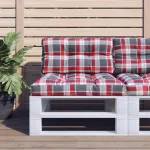 Perne pentru paleți 2 buc. roșu țesătură cu model în carouri GartenMobel Dekor