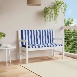 Perne bancă grădină, 2 buc., albastru&alb, 120x50x7 cm, textil GartenMobel Dekor
