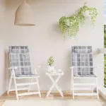 Perne scaun spătar înalt 2 buc, gri, carouri, țesătură Oxford GartenMobel Dekor