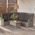Canapea de colț rabatabilă cu perne, gri, poliratan GartenMobel Dekor