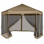 Foișor pop-up hexagonal pereți laterali 3,6x3,1 m taupe 220g/m² GartenMobel Dekor