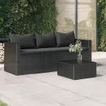 Canapea de grădină cu 3 locuri, cu perne, negru, poliratan GartenMobel Dekor