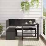 Canapea de grădină cu masă/perne, formă de L, poliratan negru GartenMobel Dekor