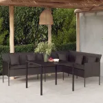 Canapea de grădină în formă de L cu perne, negru, poliratan GartenMobel Dekor