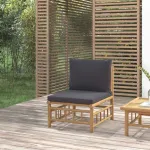 Canapea de mijloc de grădină, perne gri închis, bambus GartenMobel Dekor