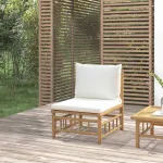 Canapea de mijloc pentru grădină cu perne, alb crem, bambus GartenMobel Dekor