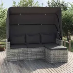 Canapea grădină 3 locuri cu acoperiș și taburet, gri, poliratan GartenMobel Dekor