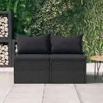 Canapele de mijloc de grădină cu perne 2 buc. negru poliratan GartenMobel Dekor