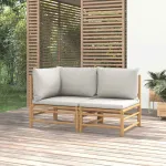 Set mobilier de grădină cu perne gri deschis, 2 piese, bambus GartenMobel Dekor
