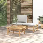 Set mobilier de grădină cu perne gri deschis, 3 piese, bambus GartenMobel Dekor
