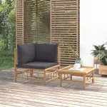 Set mobilier de grădină cu perne gri închis, 2 piese, bambus GartenMobel Dekor