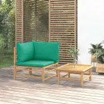 Set mobilier de grădină cu perne verzi, 2 piese, bambus GartenMobel Dekor