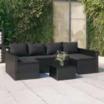 Set șezlonguri de grădină, 2 piese, cu perne, negru, poliratan  GartenMobel Dekor