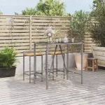 Masă de bar cu blat din sticlă, gri, 110x70x110 cm, poliratan GartenMobel Dekor