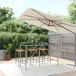 Masă de bar cu blat din sticlă, gri, 180x70x110 cm, poliratan GartenMobel Dekor