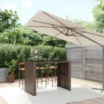 Masă de bar cu blat din sticlă, maro, 145x80x110 cm, poliratan GartenMobel Dekor