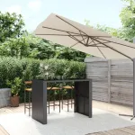 Masă de bar cu blat din sticlă, negru, 145x80x110 cm, poliratan GartenMobel Dekor